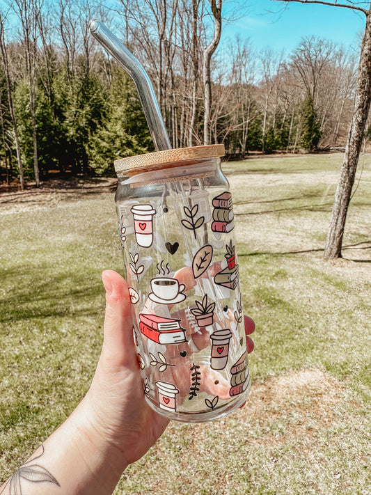 Books and Coffee Glass Can Cup